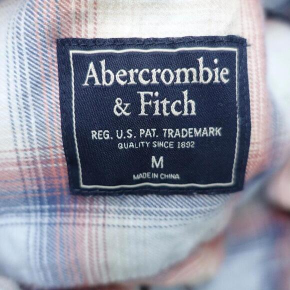 Abercrombie & Fitch Shirt Women's Medium Orange Blue Plaid Button-Down Formal - Picture 7 of 8